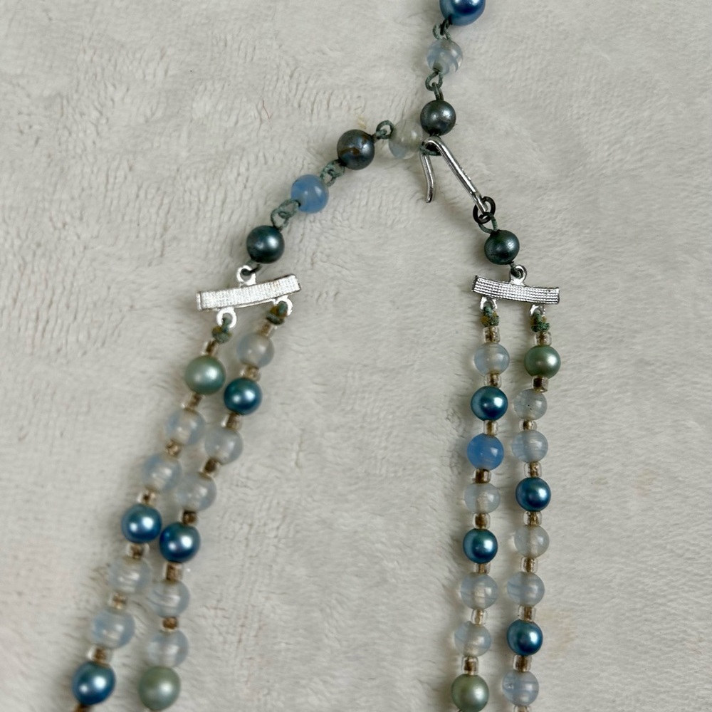Mid Century Modern Necklace Double Strand Japan Blue Pearls - Picture 9 of 11